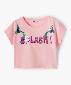 GEMO Tee-shirt court fille avec motif scintillant sur l’avant Rose