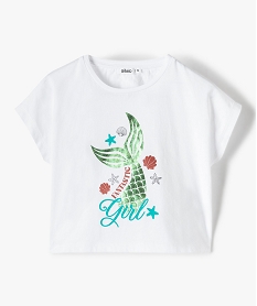 GEMO Tee-shirt court fille avec motif scintillant sur l’avant Blanc