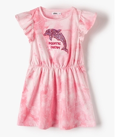 GEMO Robe fille avec manches à volants et motif scintillant Rose