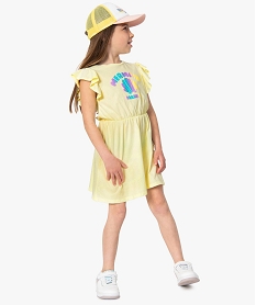 GEMO Robe fille avec manches à volants et motif scintillant Jaune