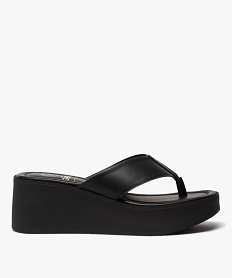 GEMO Mules femme unies à talon compensé et à entre-doigts et talon compensé noir standard