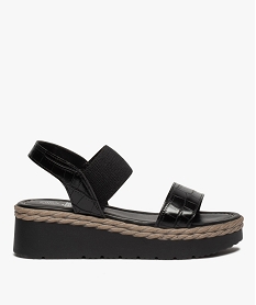 GEMO Sandales femme à talon compensé et brides élastiques noir standard