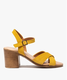 GEMO Sandales femme à talon carré coupe spéciale pied large jaune standard