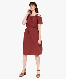 GEMO Robe femme midi à épaules dénudées Rouge