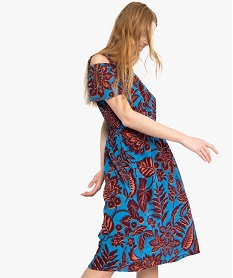 GEMO Robe femme longue à motifs fleuris avec épaules dénudées Imprimé