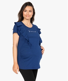 tee-shirt de grossesse a message et volants bleuB821801_1
