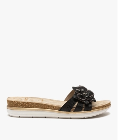 GEMO Mules femme confort à bandeau scratch et fleur brillante noir standard