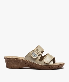 GEMO Mules femme confort à bout ouvert et brides scratch Beige