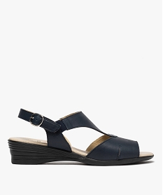 GEMO Sandales femme confort en cuir avec petit talon Bleu