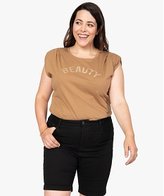 GEMO Tee-shirt femme grande taille à épaulettes avec message pailleté Orange