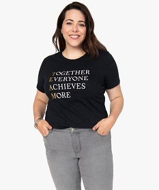 GEMO Tee-shirt femme grande taille avec inscriptions et paillettes Noir