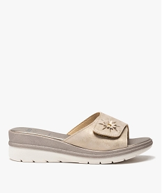 GEMO Mules femme confort à talon compensé et bandeau métallisé Beige