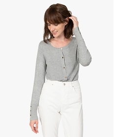 GEMO Gilet femme en maille fine avec col rond et boutons métalliques Gris