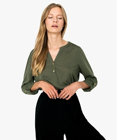 GEMO Tee-shirt femme à manches longues et dos dentelle Vert