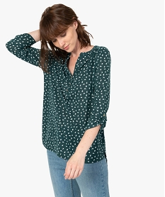 GEMO Tee-shirt femme imprimé à manches 34 en polyester recyclé Imprimé