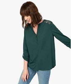 GEMO Tee-shirt femme à manches longues et dos dentelle Vert