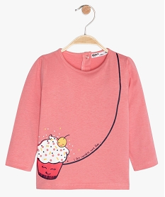 tee-shirt bebe fille manches longues imprime en coton bio roseB832901_1