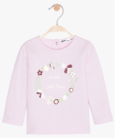 GEMO Tee-shirt bébé fille manches longues imprimé en coton bio Violet