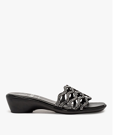 GEMO Mules femme dessus ajouré à strass et talon compensé noir standard