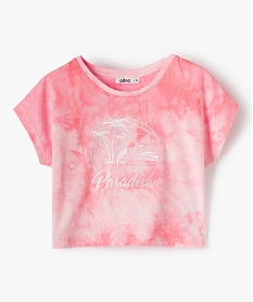 GEMO Tee-shirt court fille avec motif scintillant sur l’avant Rose