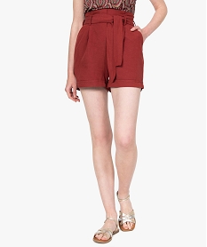 GEMO Short femme ample à ceinture Brun