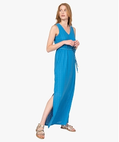 GEMO Robe femme longue sans manches avec ceinture tressée Bleu