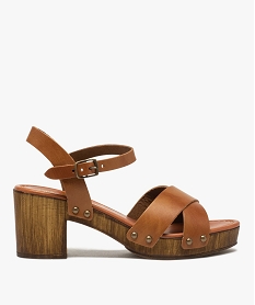 GEMO Sandales femme unies à talon imitation bois marron standard