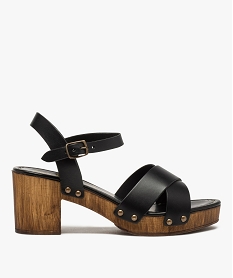 GEMO Sandales femme unies à talon imitation bois noir standard