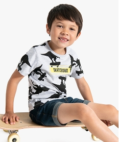 GEMO Tee-shirt garçon à manches courtes avec motifs dinosaures Gris