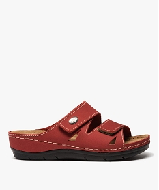GEMO Mules femme confort unies dessus cuir à brides scratch rouge standard