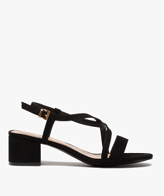 GEMO Sandales femme à talon carré et fines brides suédées Coupe spéciale pied large noir standard