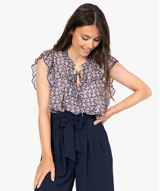 blouse femme a manches courtes en voile fleuri imprimeB844301_1