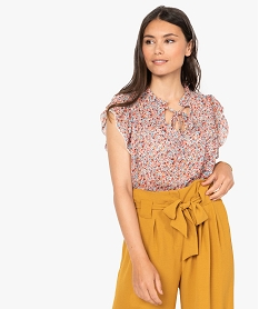 GEMO Blouse femme à manches courtes en voile fleuri Imprimé