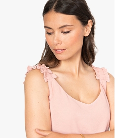 GEMO Blouse femme sans manches à larges bretelles froncées Rose