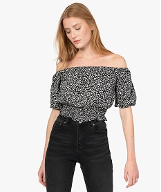 GEMO Blouse femme courte à motifs fleuris Imprimé