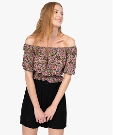 GEMO Blouse femme courte à motifs fleuris Imprimé