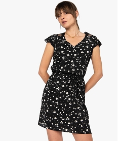 GEMO Robe femme en crêpe fleurie et dentelle Imprimé