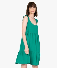 GEMO Robe femme courte à larges bretelles froncées Vert