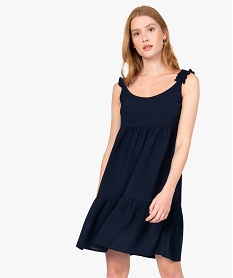 GEMO Robe femme courte à larges bretelles froncées Bleu