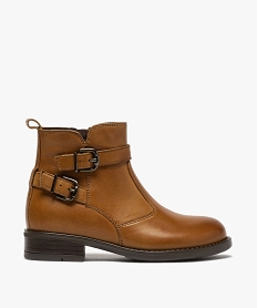 GEMO Boots fille dessus cuir uni à bride décorative Orange