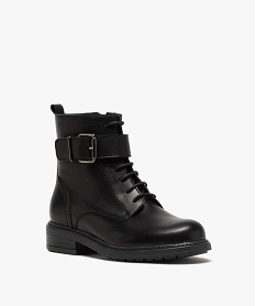 boots fille zippees a lacets et bride decorative dessus cuir uni noir bottes et bootsB869901_2
