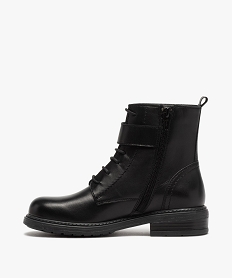 boots fille zippees a lacets et bride decorative dessus cuir uni noir bottes et bootsB869901_3