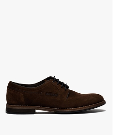 GEMO Derbies homme unis à lacets dessus en cuir retourné marron chine