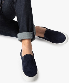 GEMO Slippers homme unis en suédine bleu chine