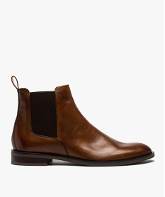 GEMO Boots homme style chelsea unis dessus cuir marron chine