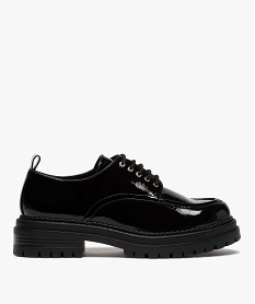 GEMO Derbies femme unis et vernis à semelle épaisse et crantée noir standard
