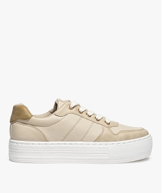 GEMO Tennis femme unies à semelle plateforme et à lacets beige standard