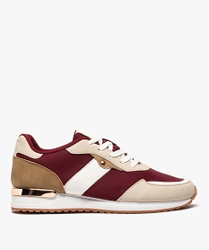 GEMO Baskets femme à lacets avec empiècement métallique beige standard