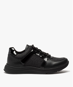 GEMO Tennis femme citadines unies à détails vernis et brillants noir standard