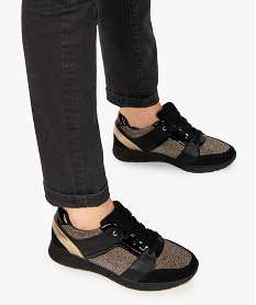 GEMO Baskets femme à lacets métallisées et vernies noir standard